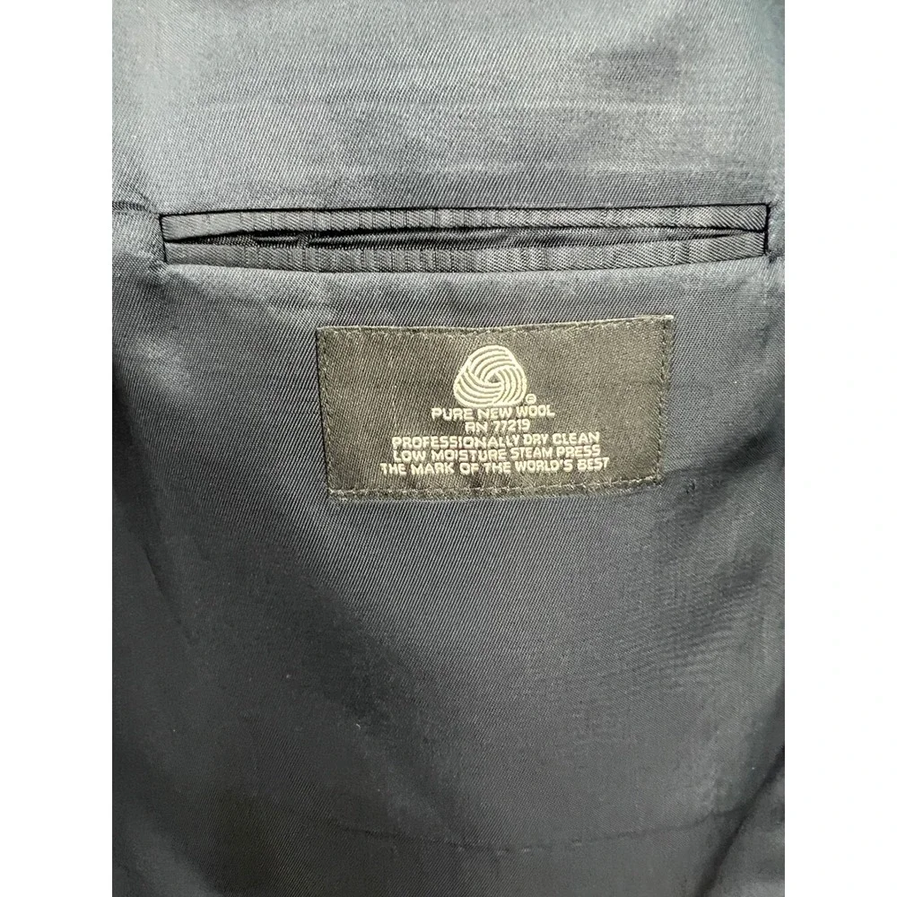Pronto Uomo Suit Mens 48R 44W Black Worsted Wool 2PC Blazer Pleated Pants Good